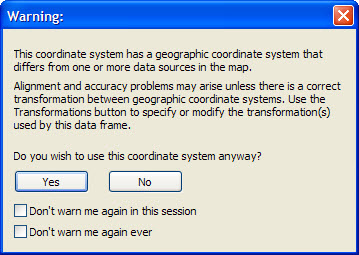 Data Frame Coordinate System Warning
