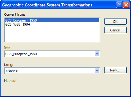ArcGIS Geographic Coordinate System Transformations dialog
