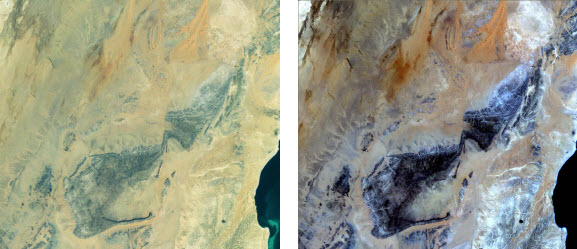 Landsat: ArcGIS Online vs True Colour Composite