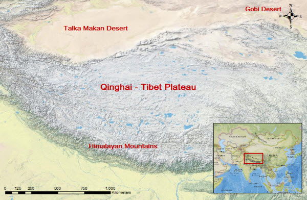 Location of the Qinghai-Tibet Plateau