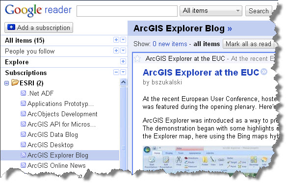 ESRI Blogs in Google Reader